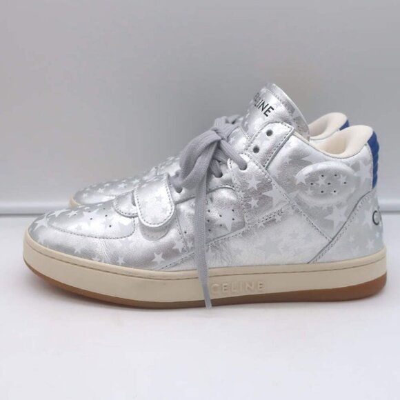 Celine CT-02 Scratch Sneakers Star Print Metallic Silver Leather Size 37 - Picture 8 of 15